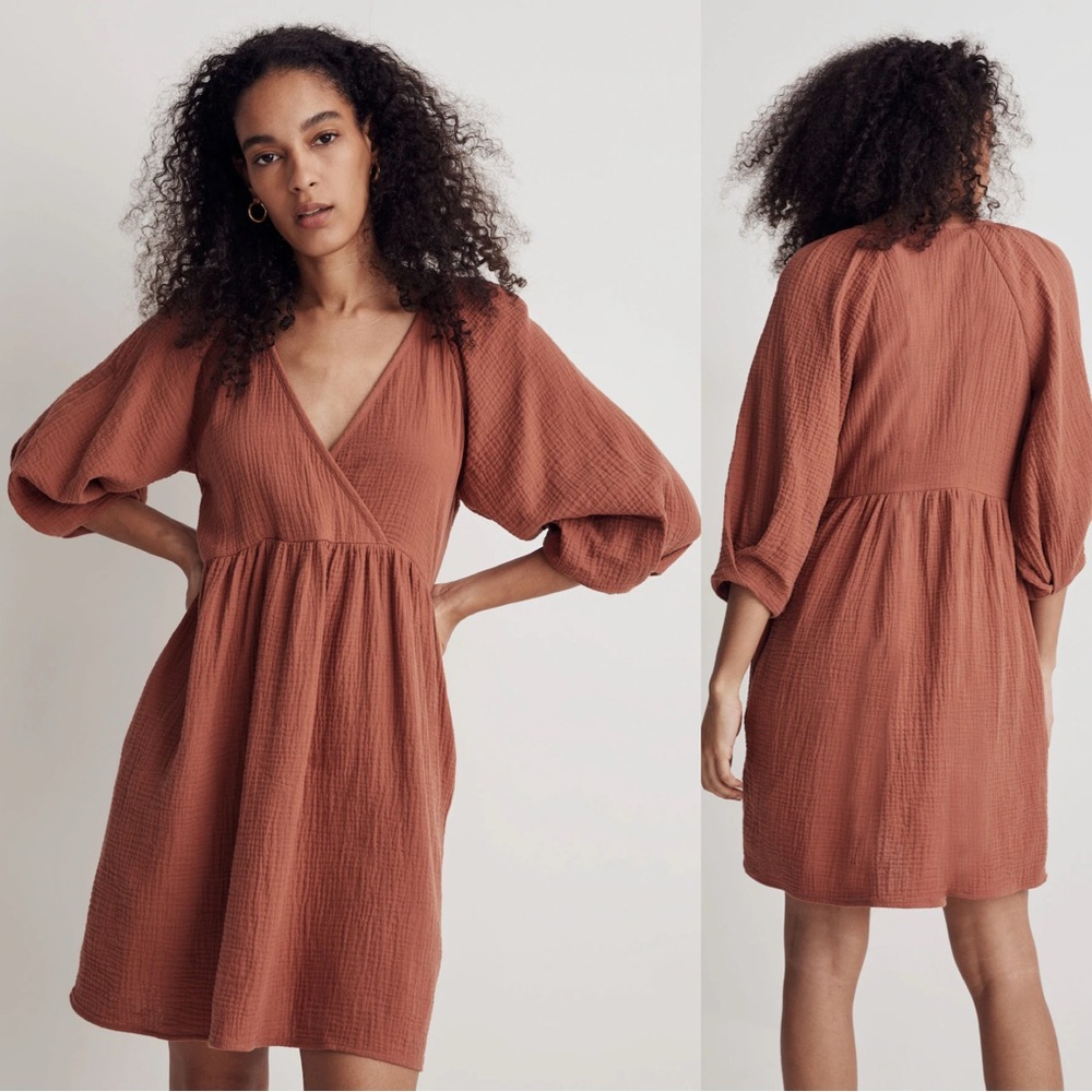 Madwell Marianna Puff Sleeve Dress Gauze Minimalist Cotton Boho NWT Size XS